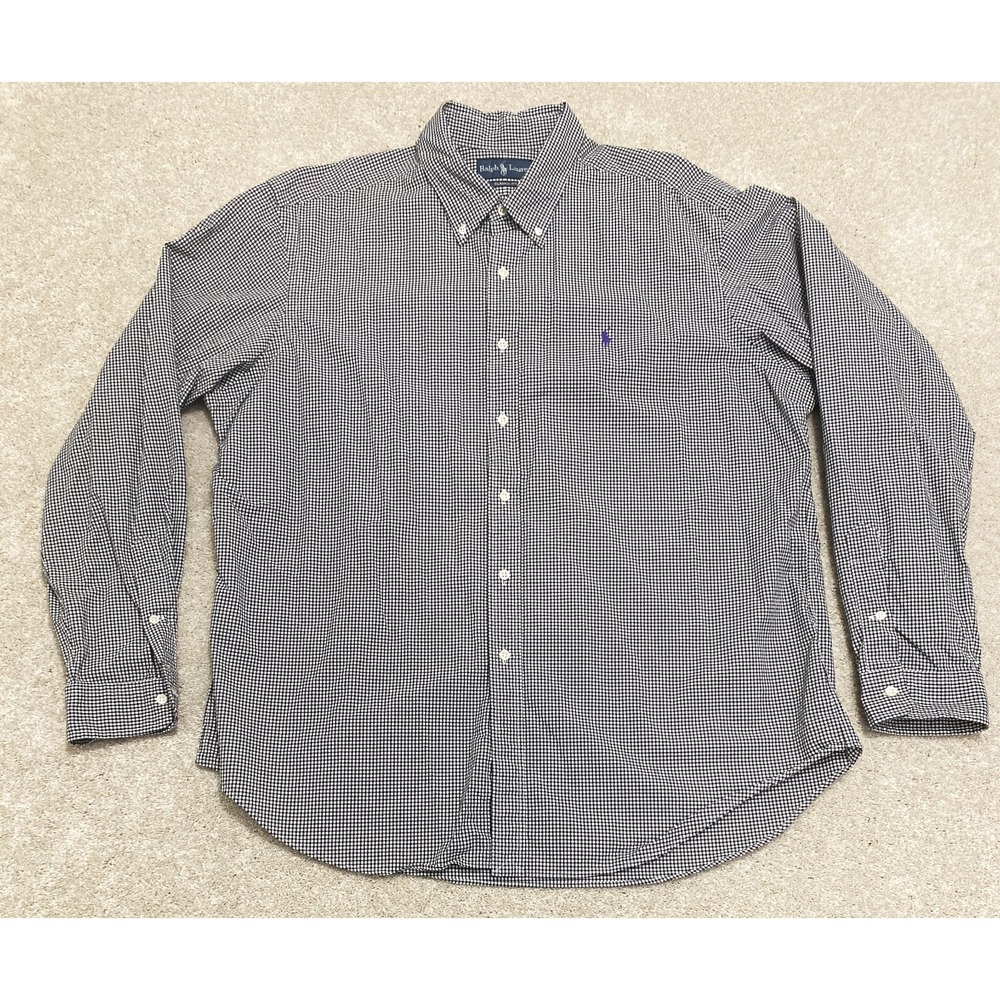 Ralph Lauren Classic Fit Men's XXL Black White Plaid Long Sleeve Shirt Cotton